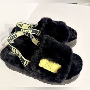 UGG Black and Yellow Disco slide slippers